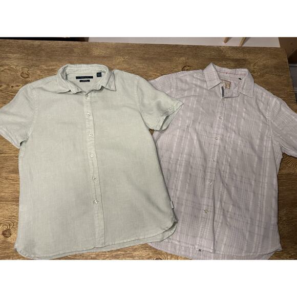 Lot Of 2 Mens Size M Button Up Short Sleeve Shirts. Solid Perry Ellis ITALIA - Picture 1 of 8